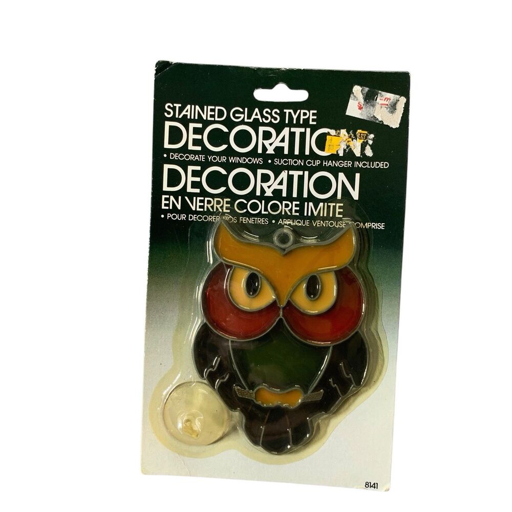 Vintage Action Industries Stained Glass Type Owl Decoration Window Decor